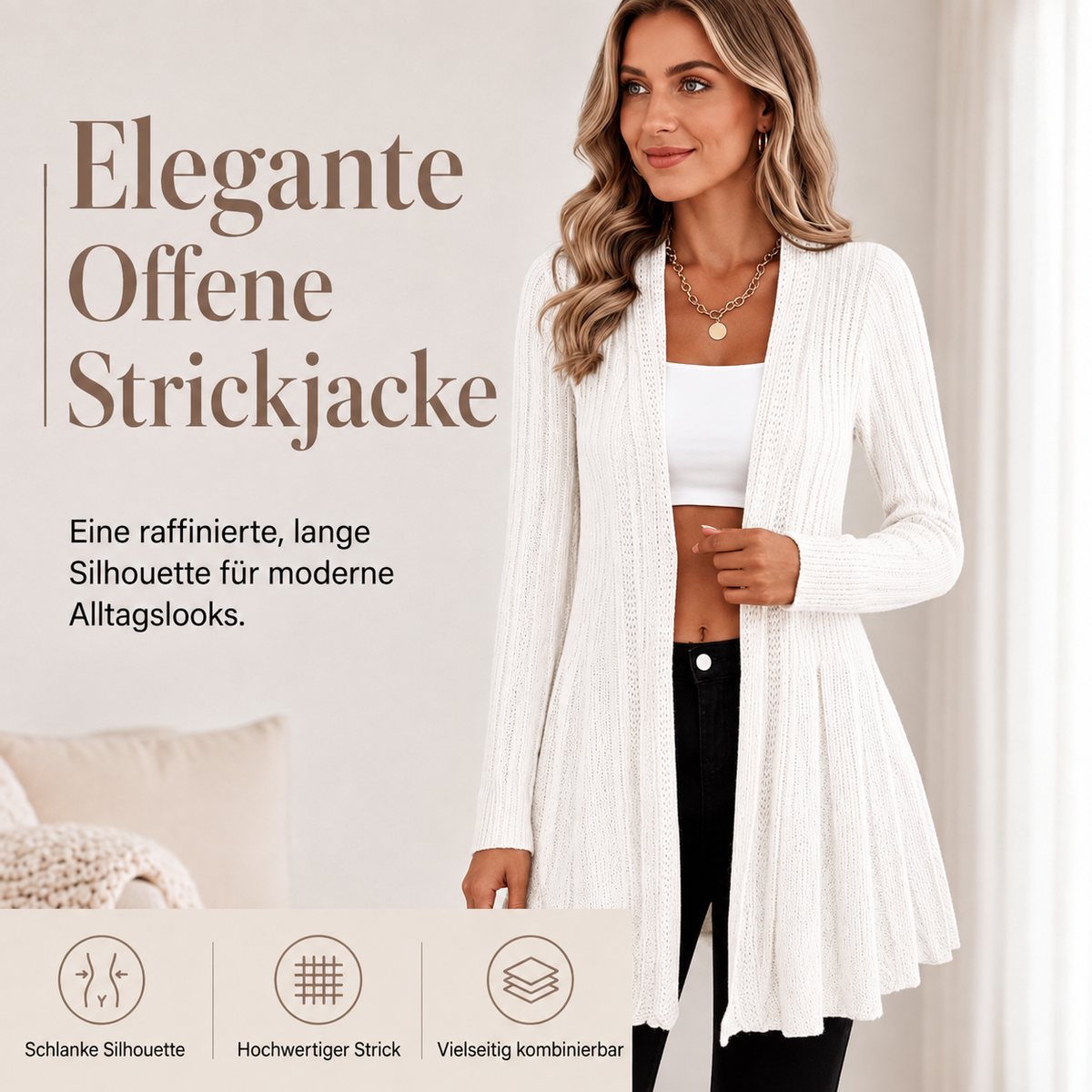 Aichaa | Élégant long cardigan pour femmes avec devant ouvert