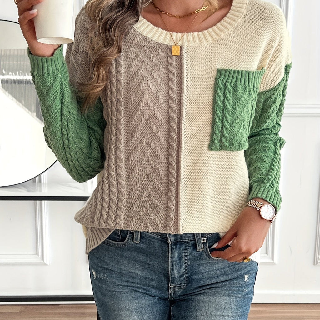 Delia | Pull femme à col rond et poche