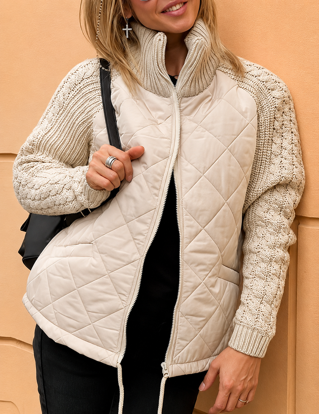 Myve | Veste d'hiver pour femmes avec design matelassé et manches en tricot torsadé