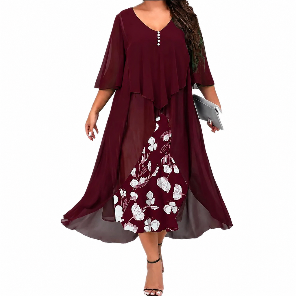 Maries | Robe midi en chiffon à superpositions avec jupe florale