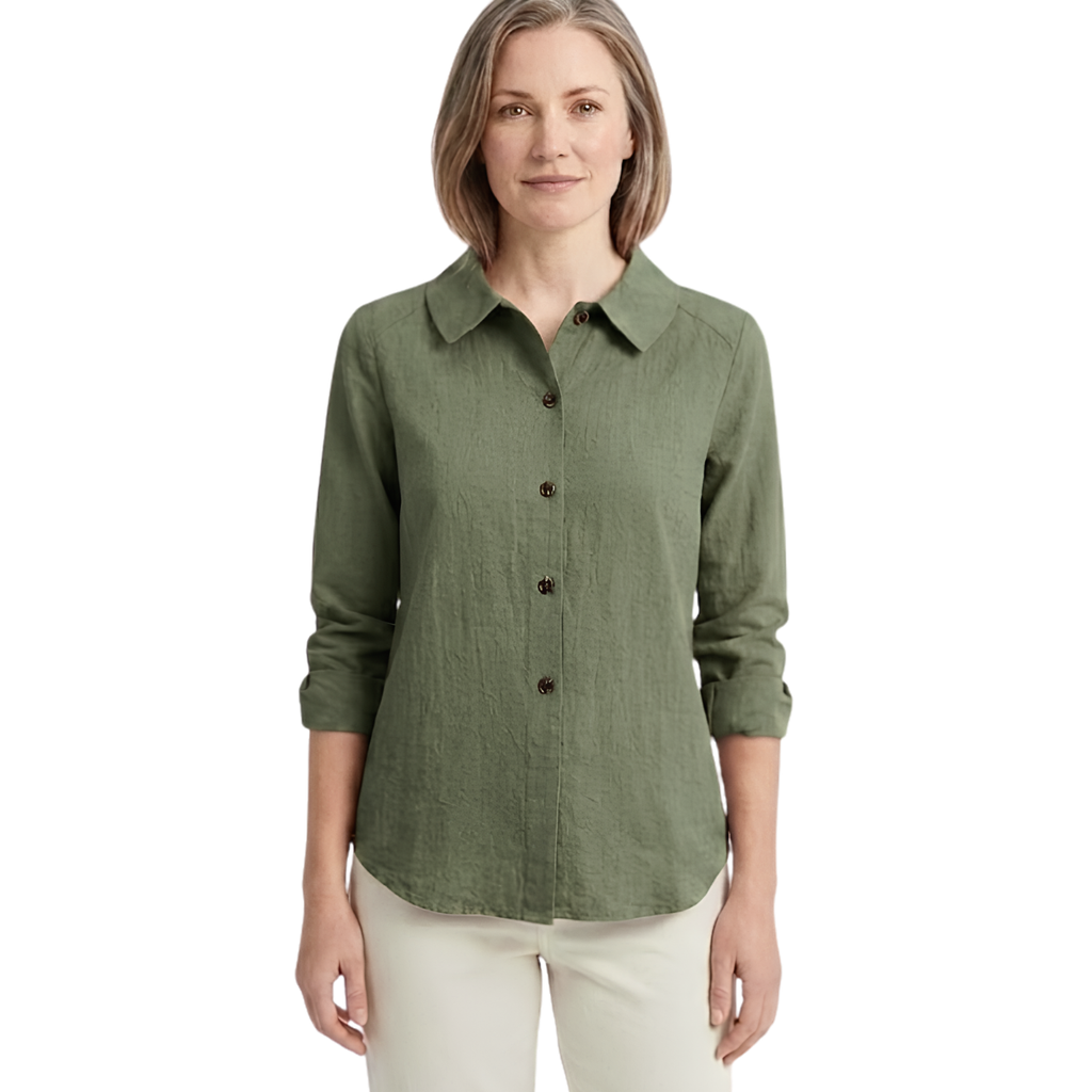 Surchemise Femme Coupe Oversize avec Boutons Contrastés et Manches Retroussables