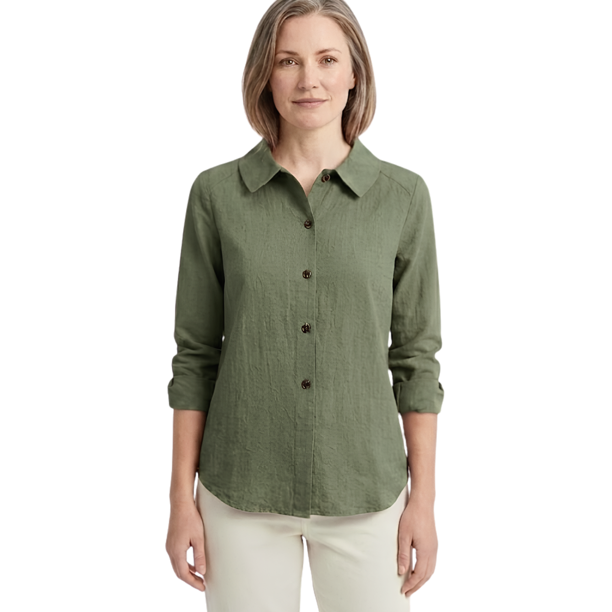 Surchemise Femme Coupe Oversize avec Boutons Contrastés et Manches Retroussables