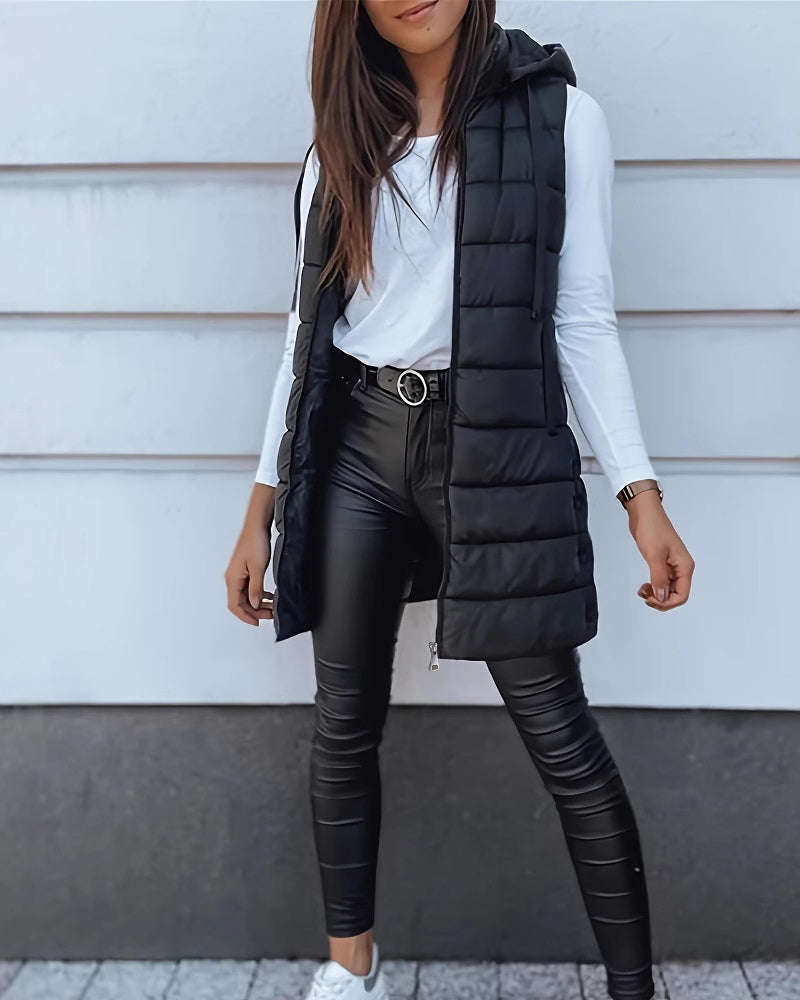 Gilet Manteau À Capuche Mi-Long