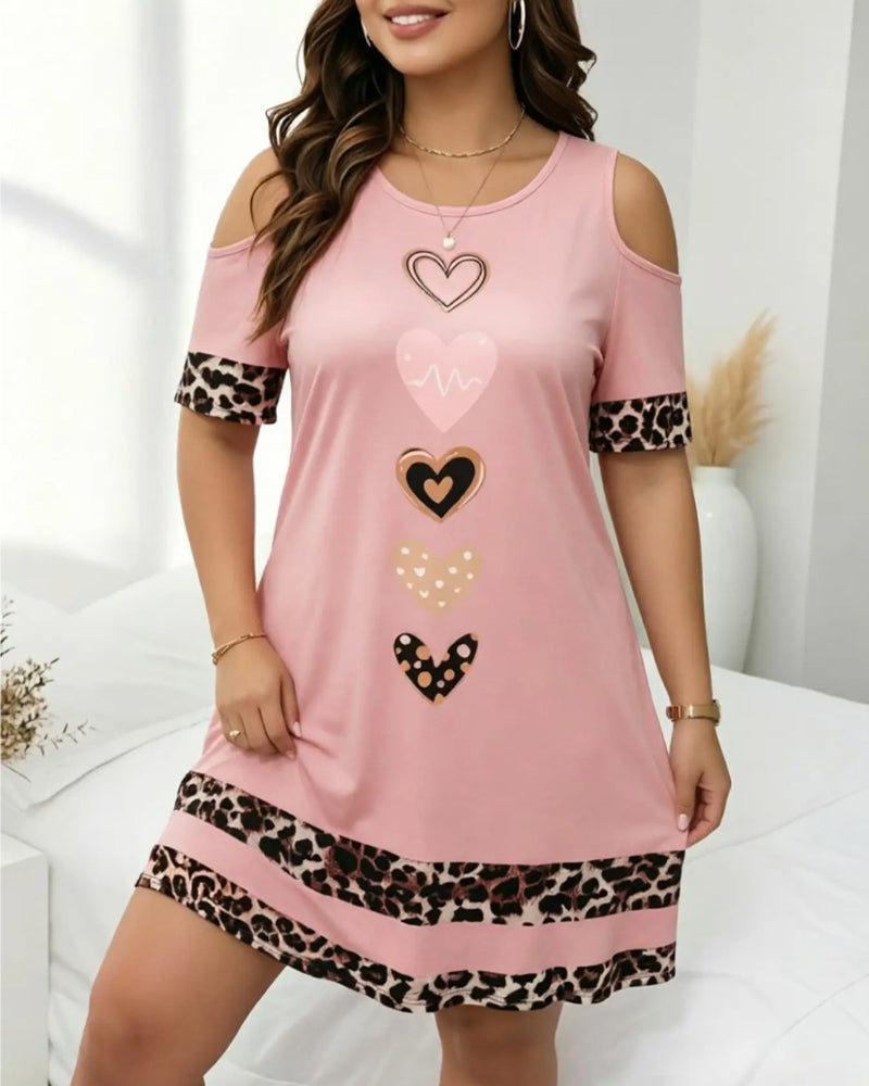 Robe Col Rond Off-Shoulder Léopard Cœur