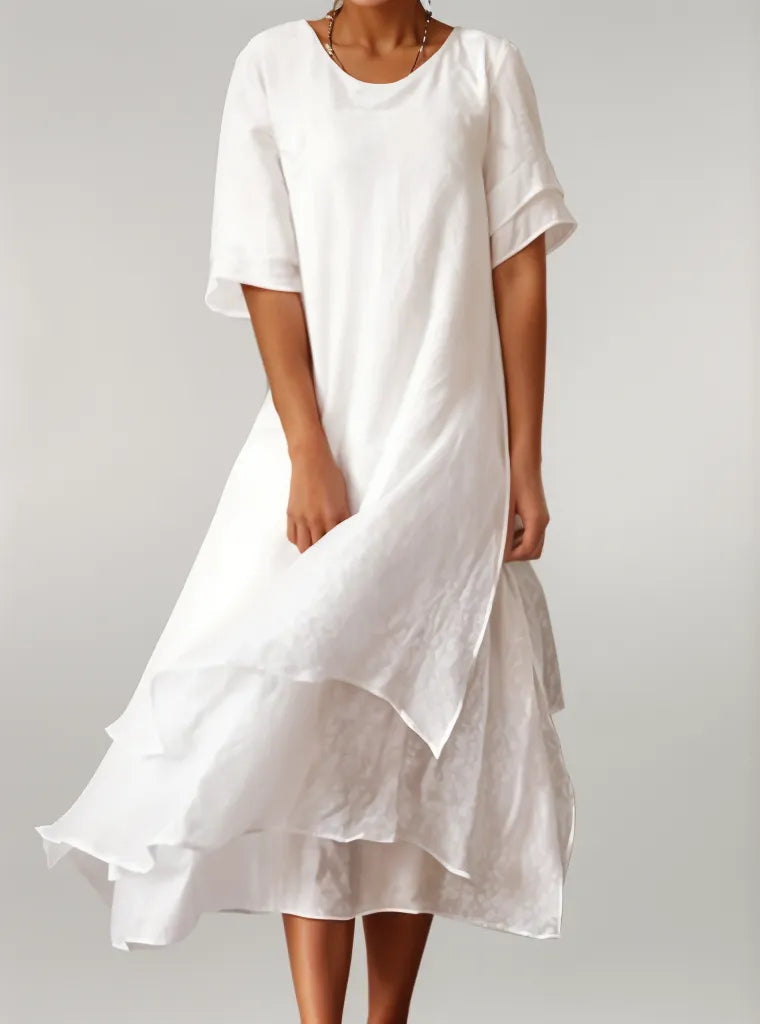 Vivienne | Robe maxi femme avec encolure ronde et volants