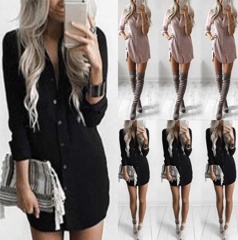 Robe chemise courte pour femmes avec ourlet arrondi, fentes latérales et silhouette tunique décontractée Echoarchiv