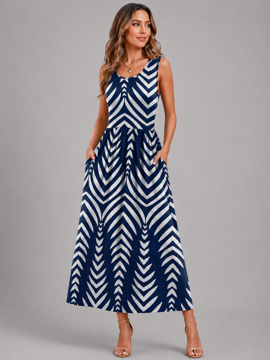 Franica | Robe maxi boho avec motif de feuilles tropicales