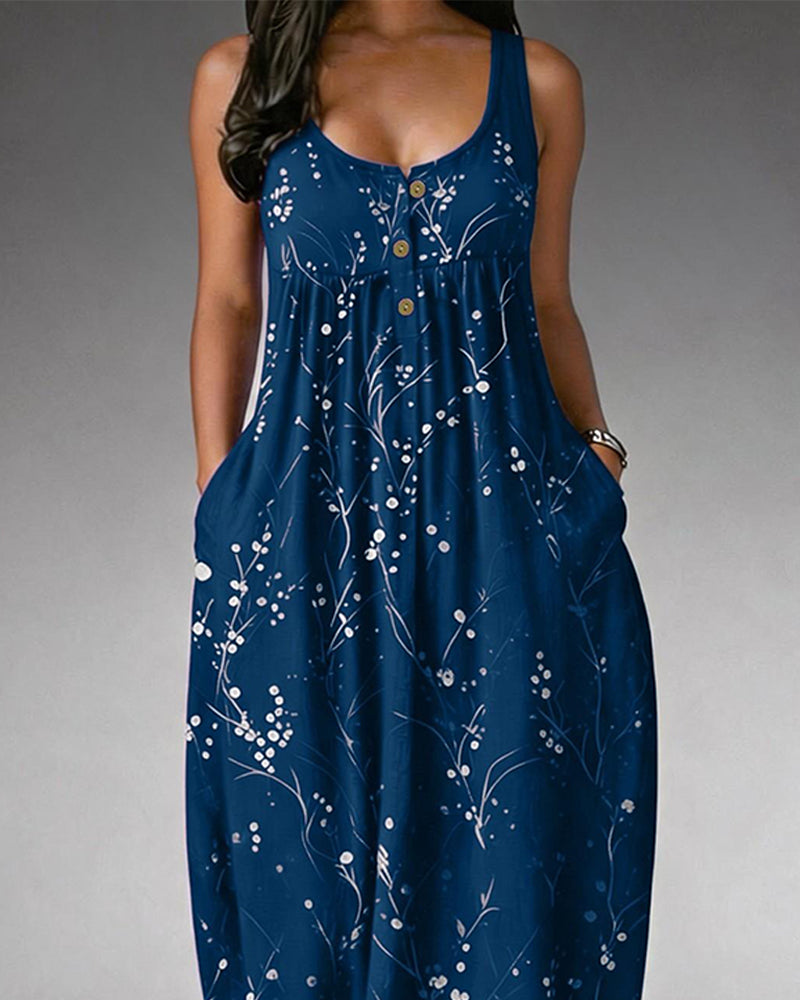 Robe Sans Manches Bouton Tricot Imprimé