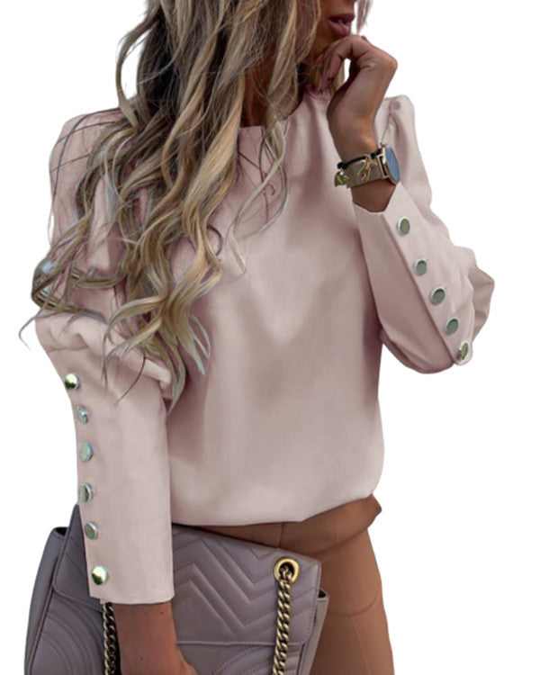 Blouse à manches longues imprimée pour femmes avec motif chaîne et poignets décoratifs Echoarchiv