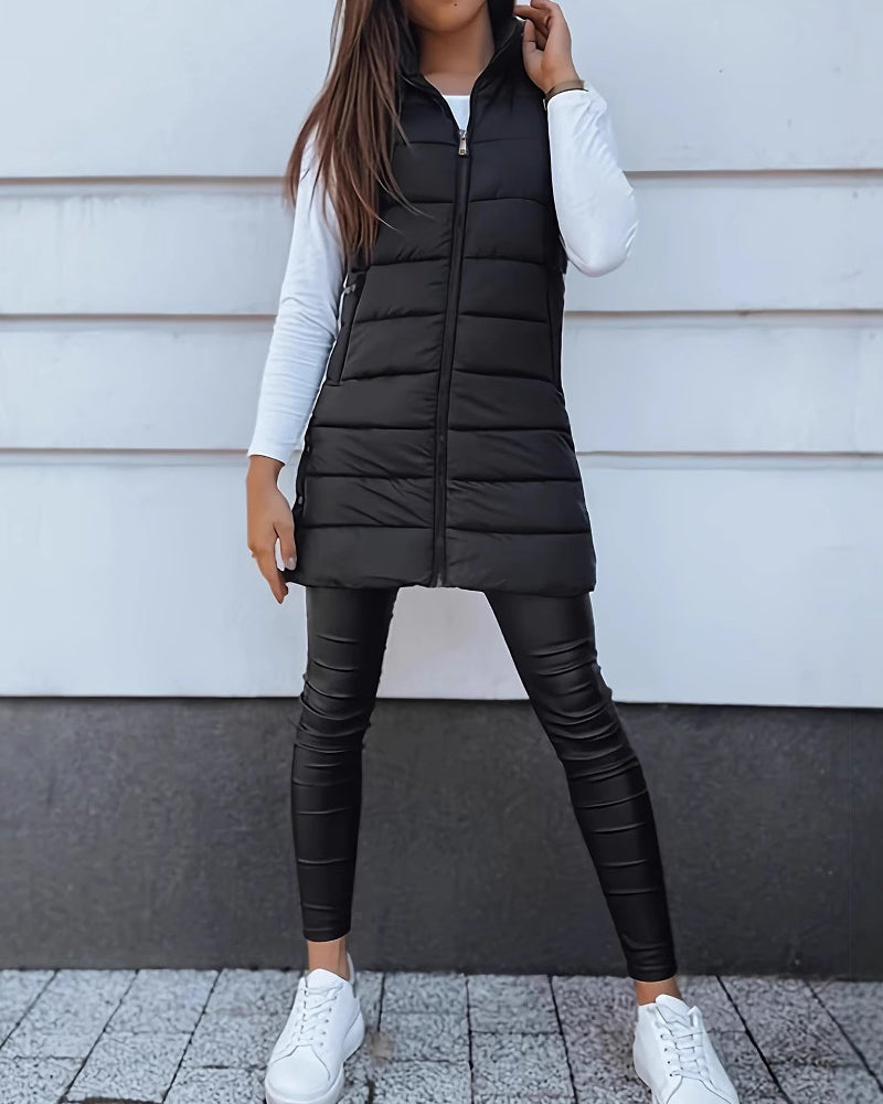 Gilet Manteau À Capuche Mi-Long