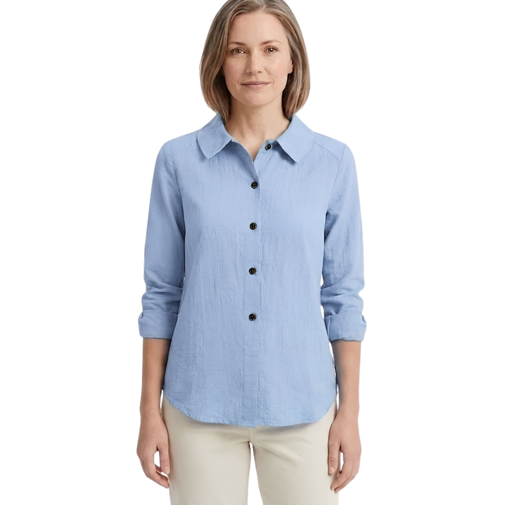 Surchemise Femme Coupe Oversize avec Boutons Contrastés et Manches Retroussables