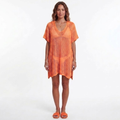 Tunique de Plage Women's Beach Cover Up en Maille Crochetée à Manches Courtes