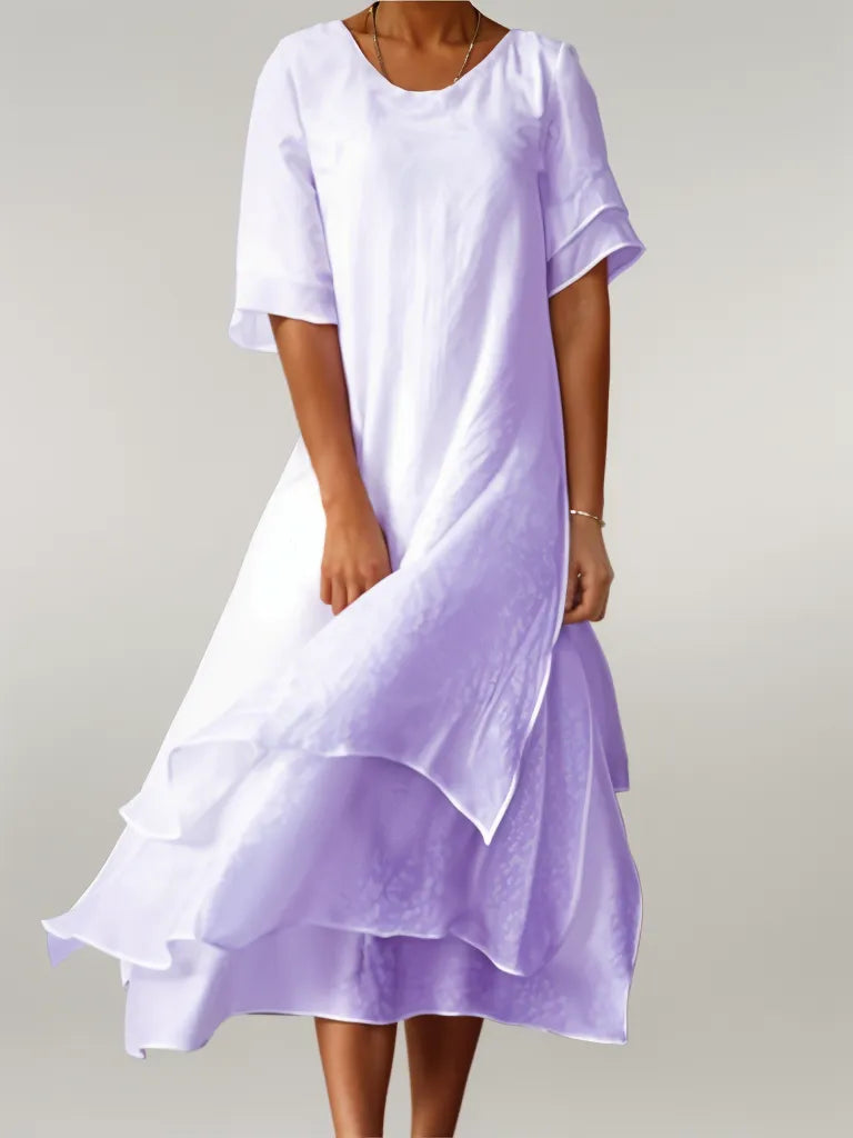 Vivienne | Robe maxi femme avec encolure ronde et volants