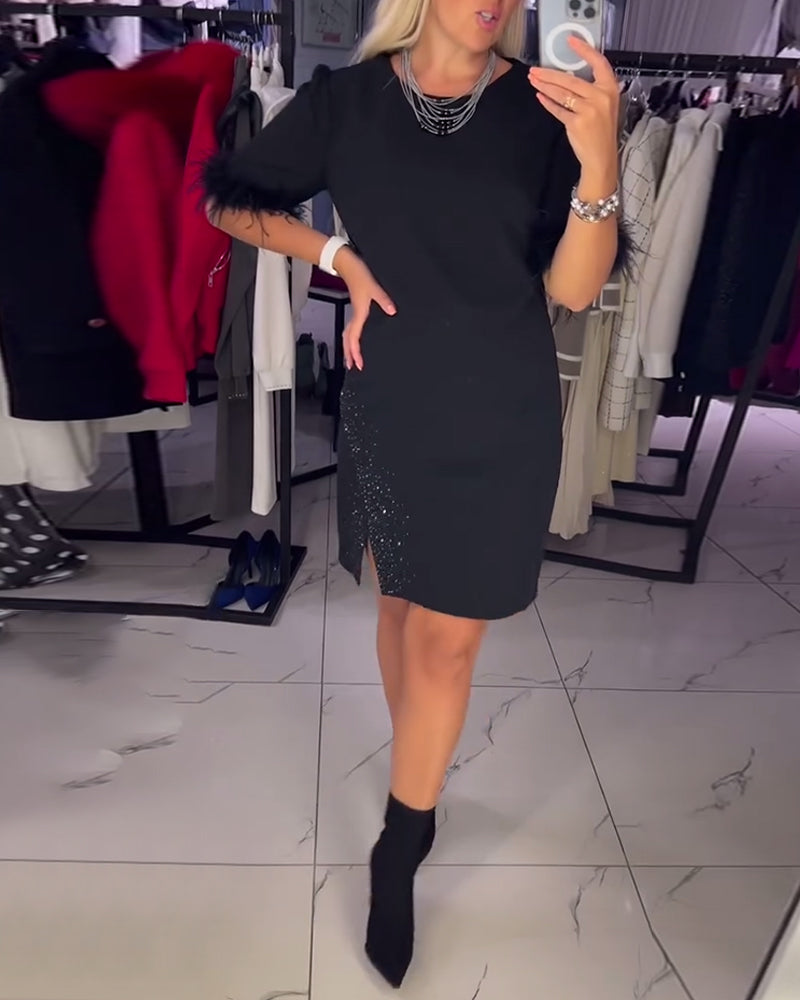 Robe décontractée à encolure ronde avec fente, design personnalité