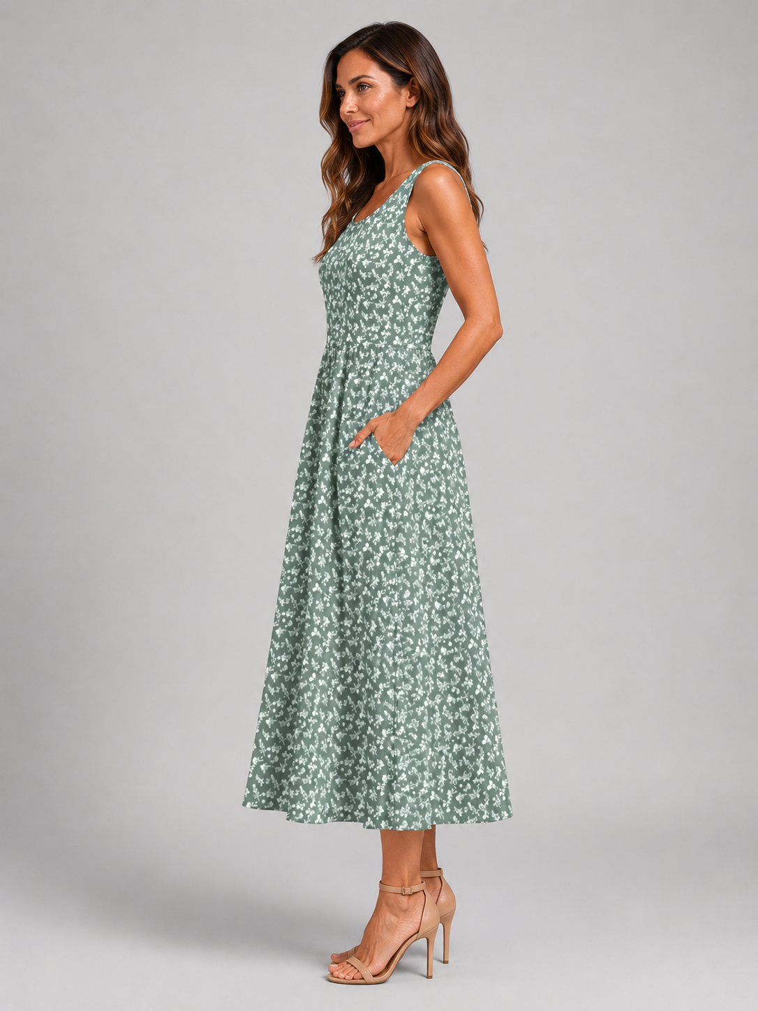 Franica | Robe maxi boho avec motif de feuilles tropicales