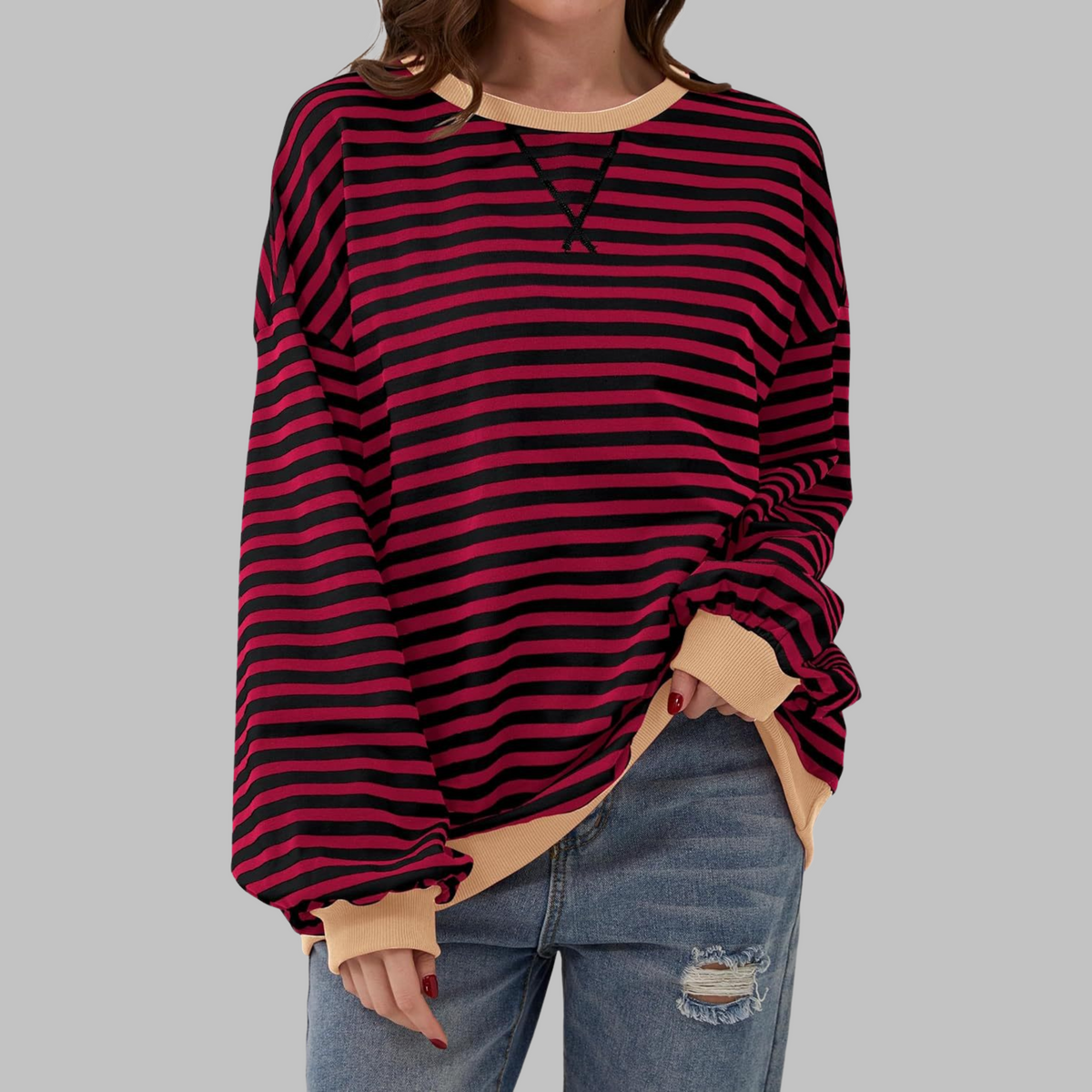 Ellen - Pull Rond à Rayures Élégant
