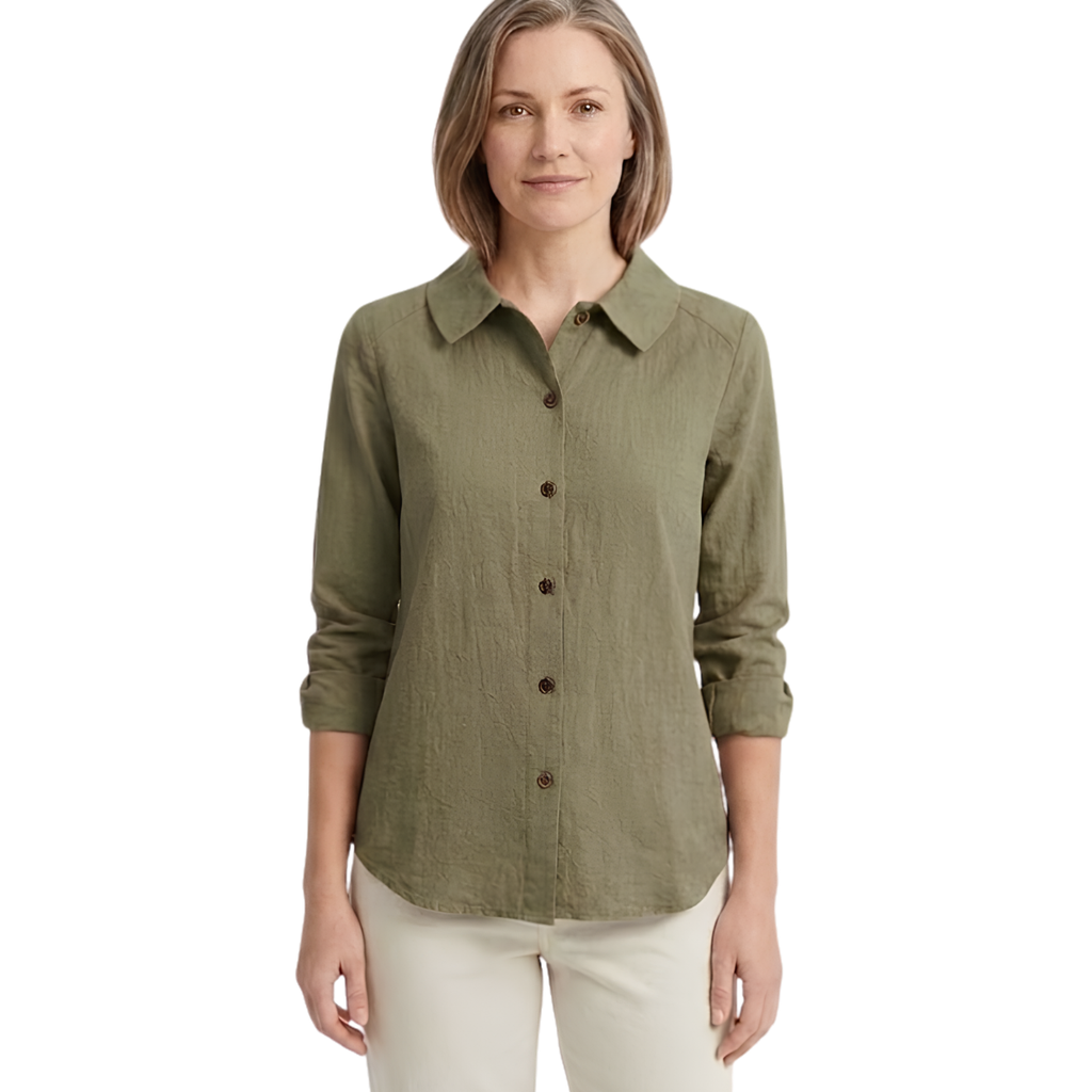 Surchemise Femme Coupe Oversize avec Boutons Contrastés et Manches Retroussables