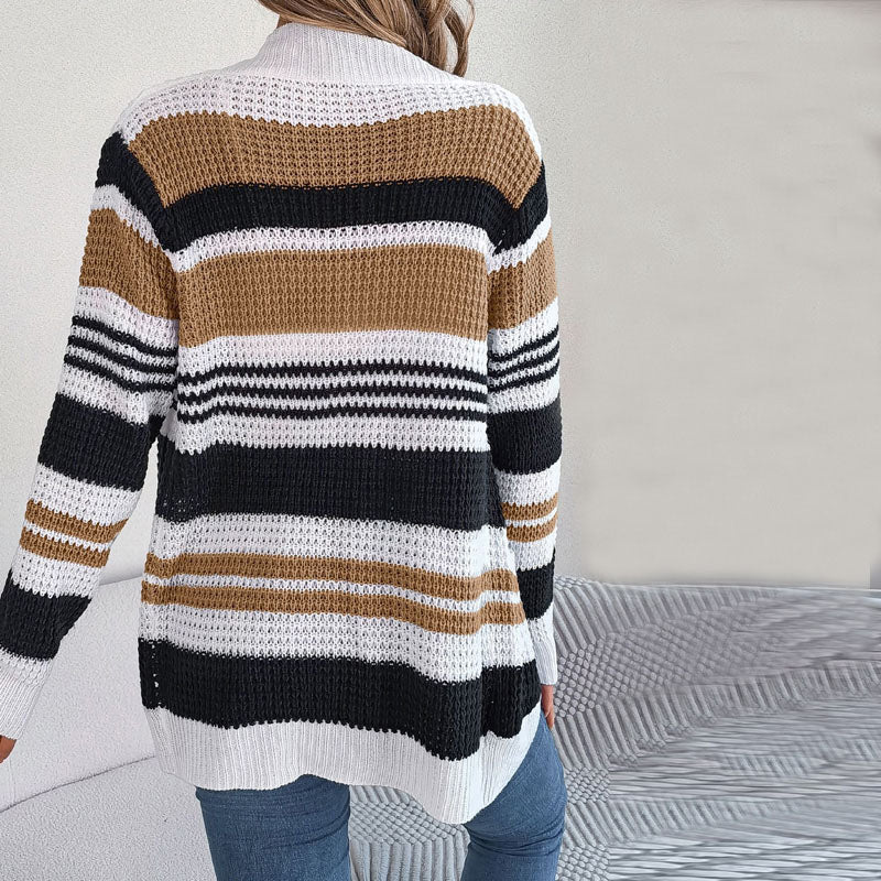 Cardigan à rayures ouvert pour femmes