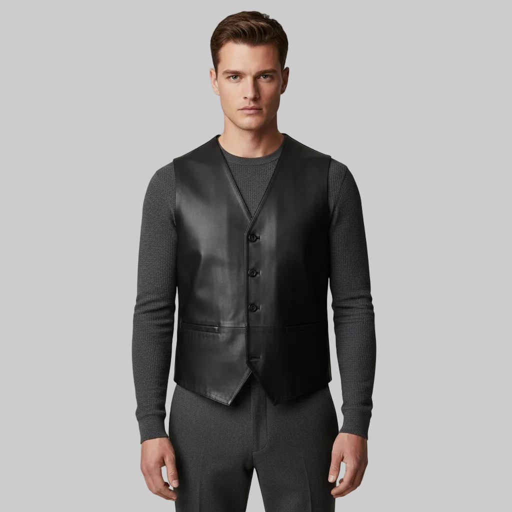 Gilet ajusté en cuir raffiné