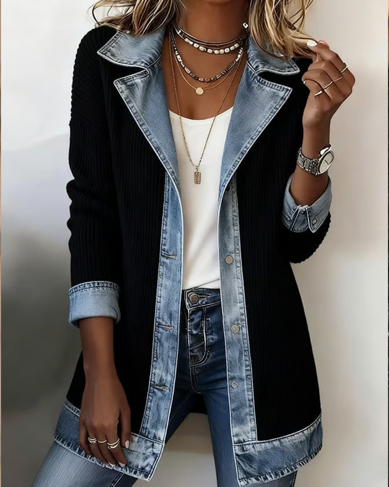 Manteau en Patchwork avec Revers