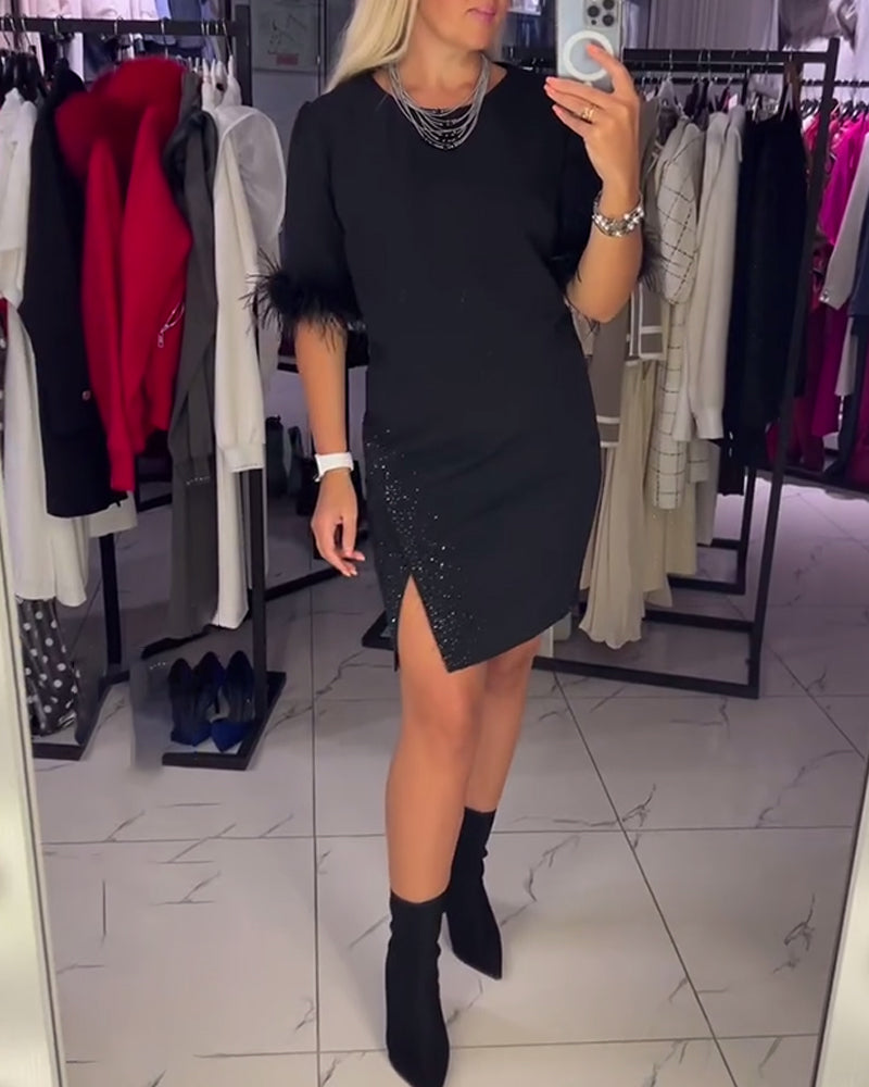 Robe décontractée à encolure ronde avec fente, design personnalité
