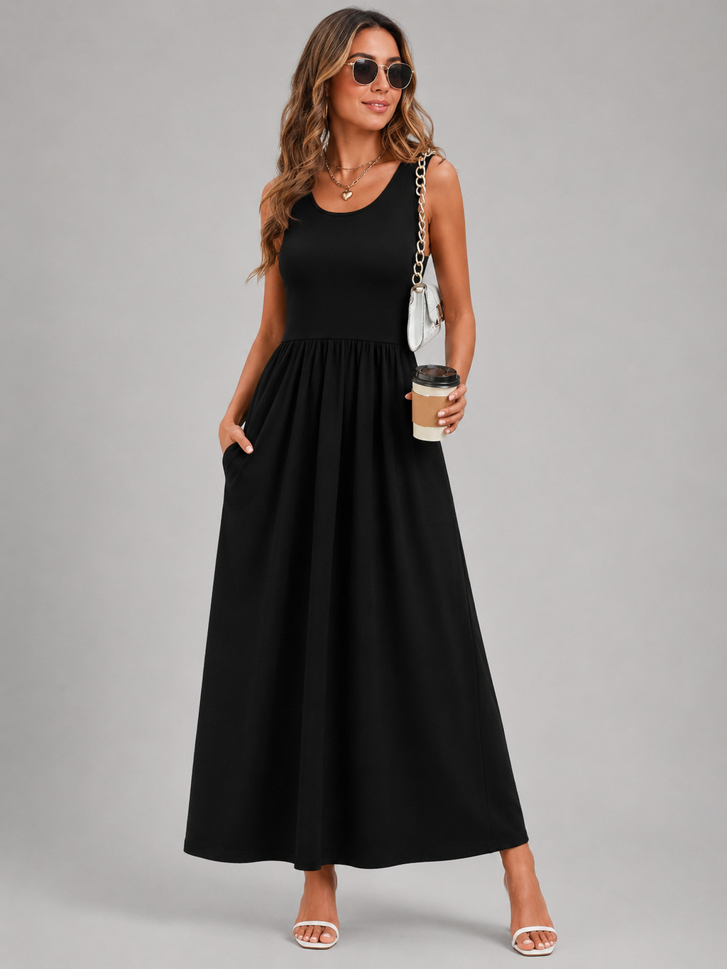 Franica | Robe maxi boho avec motif de feuilles tropicales