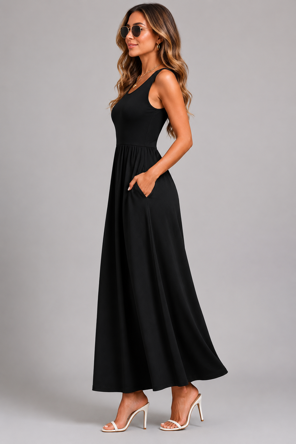 Franica | Robe maxi boho avec motif de feuilles tropicales
