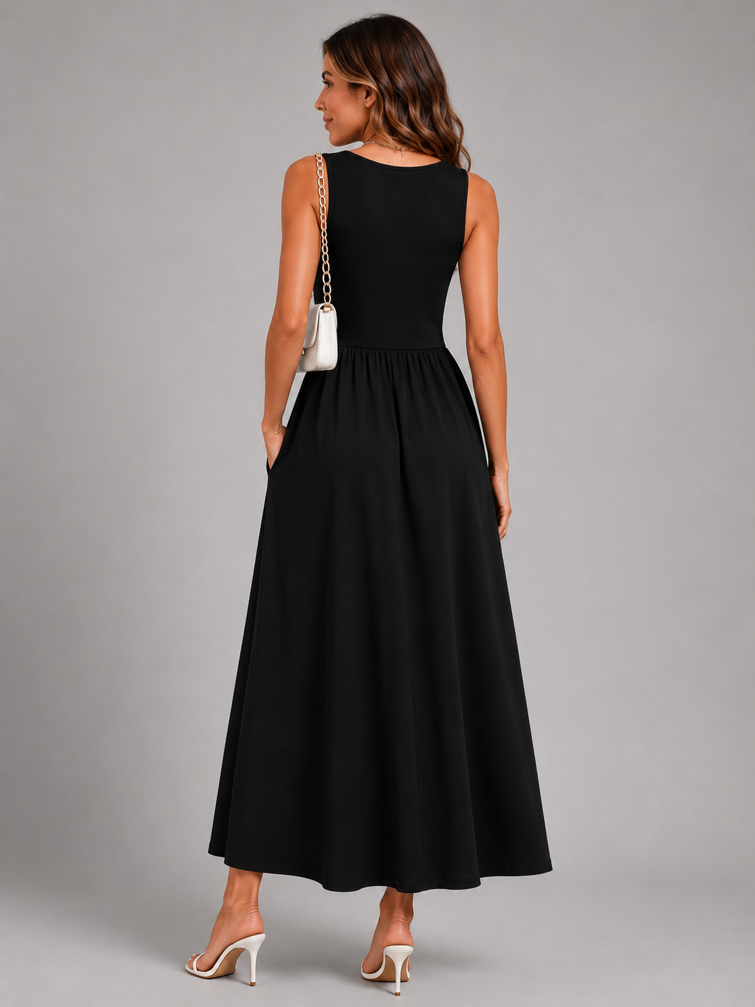 Franica | Robe maxi boho avec motif de feuilles tropicales