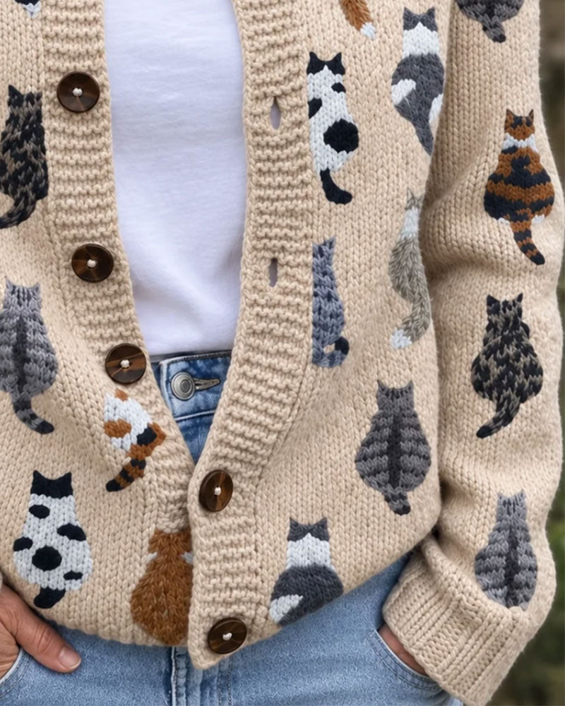 Cardigan Tricot à Imprimé Animal