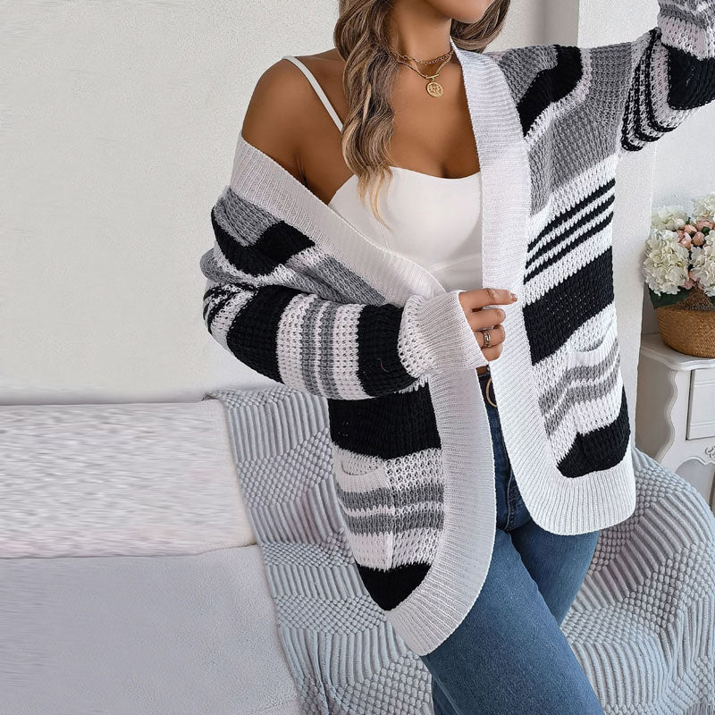 Cardigan à rayures ouvert pour femmes