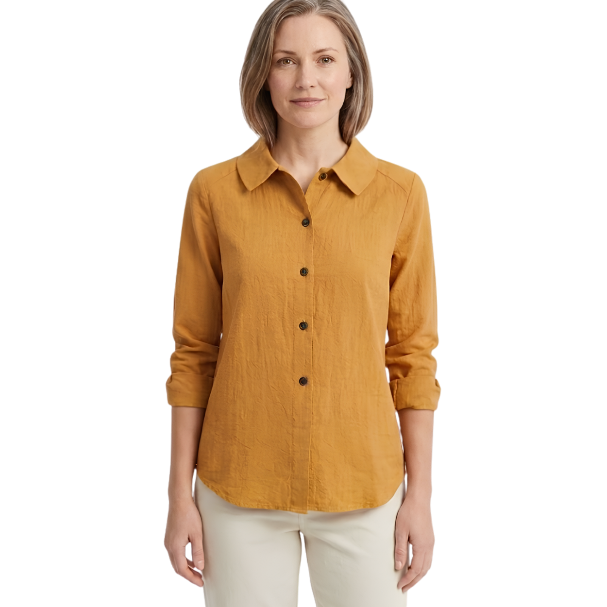 Surchemise Femme Coupe Oversize avec Boutons Contrastés et Manches Retroussables