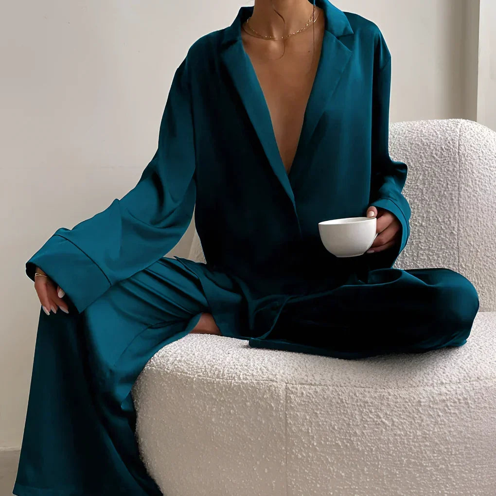 Ensemble de Loungewear Femme avec Chemise Boutonnée et Pantalons Amples