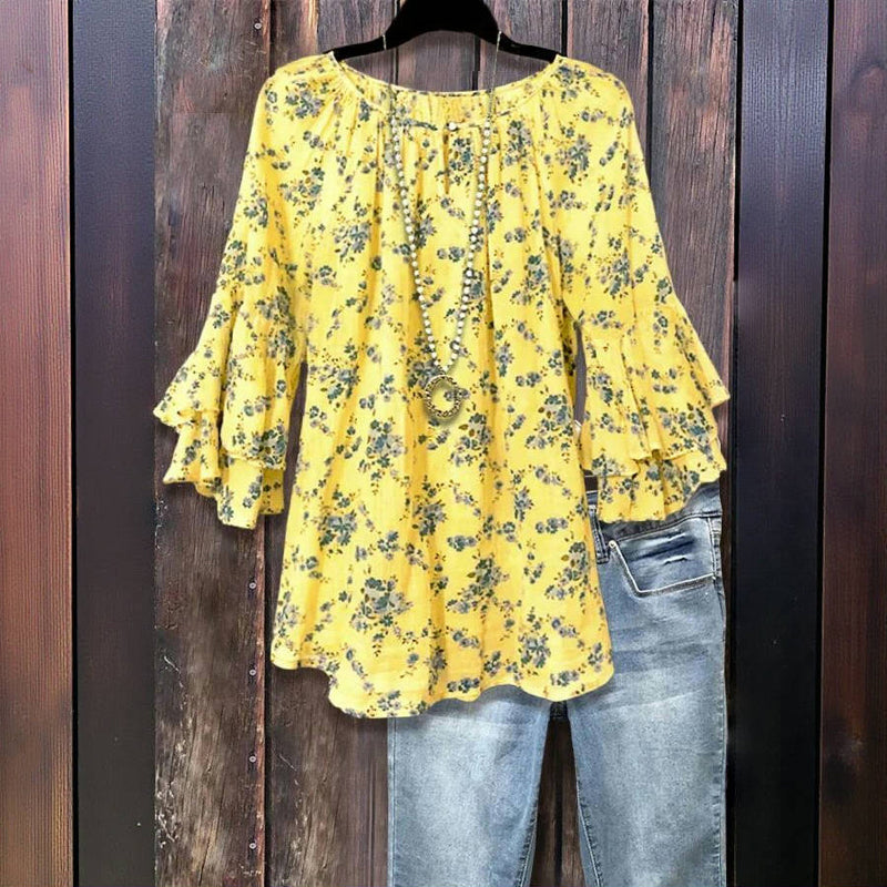 Evara | Blouse vintage à fleurs avec manches volantes