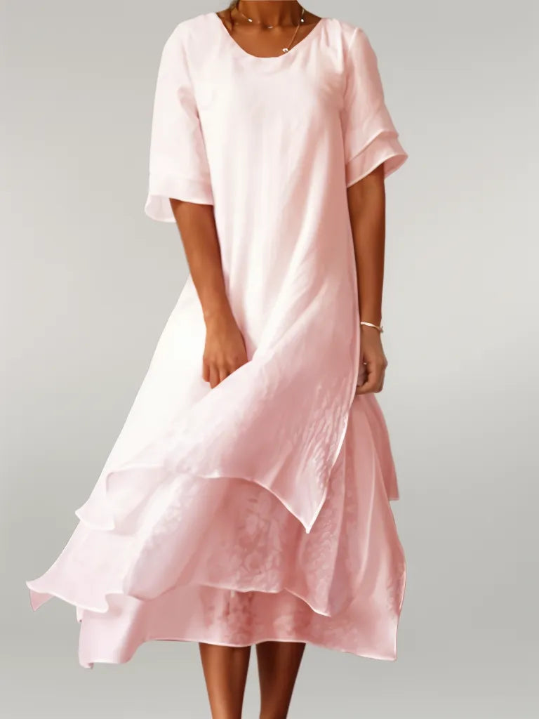 Vivienne | Robe maxi femme avec encolure ronde et volants
