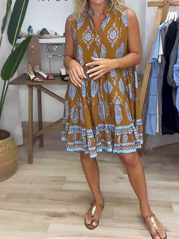 Millie | Robe Mini Sans Manches Imprimée Boho pour Femme