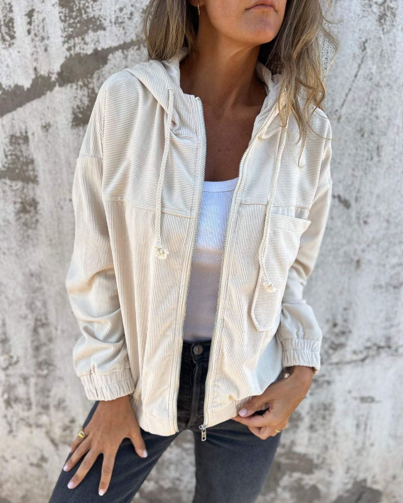 Danna™ - Veste en velours côtelé avec capuche et fermeture éclair