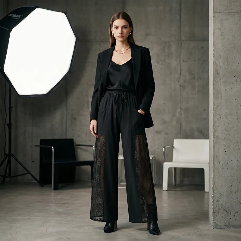 Immie | Pantalon de loisirs confortable avec taille élastique et dentelle