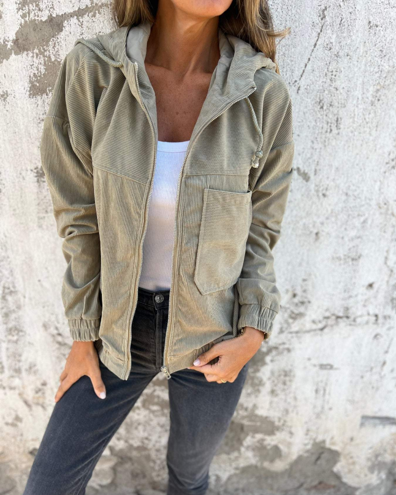 Danna™ - Veste en velours côtelé avec capuche et fermeture éclair