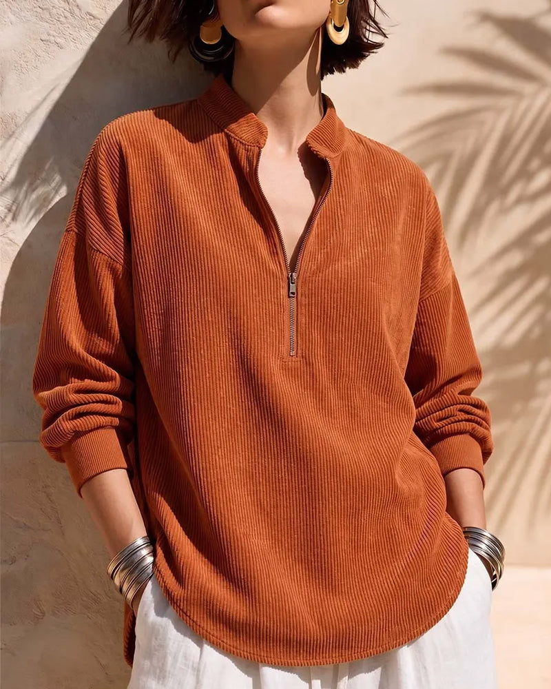 Blouse en Velours Côtelé à Col Montant