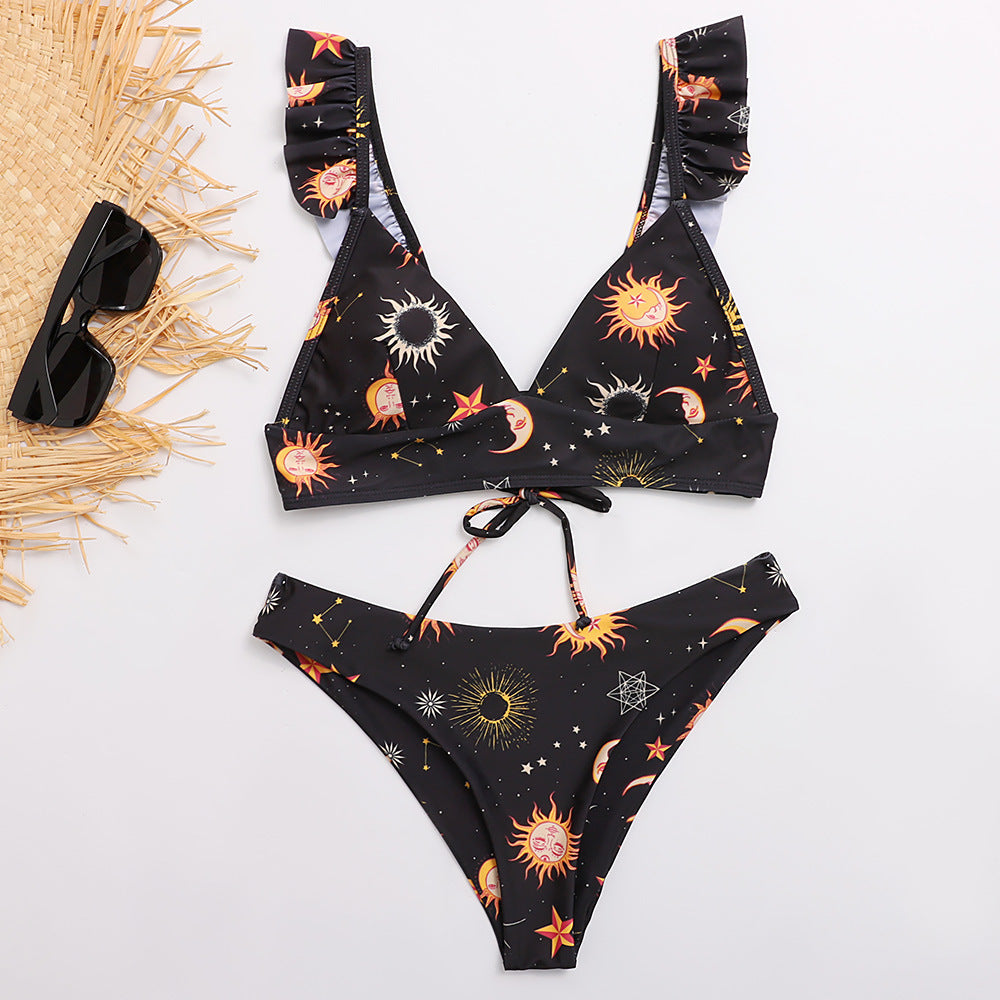 Bikini triangle pour femmes avec bretelles ajustables et design galaxie frappant R&B