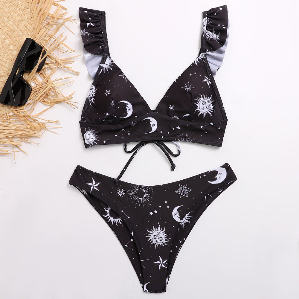Bikini triangle pour femmes avec bretelles ajustables et design galaxie frappant R&B