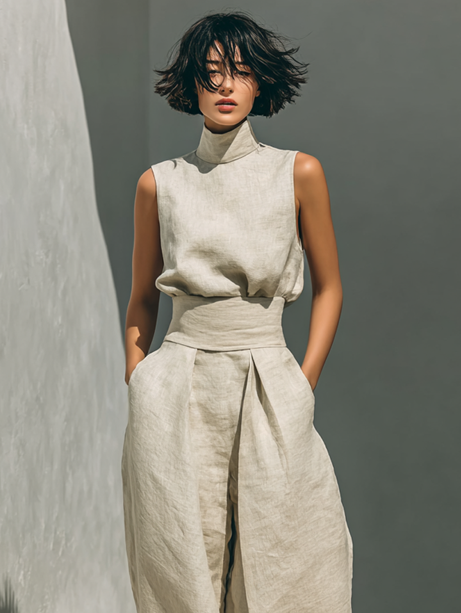 Ensemble Blouse Sans Manches et Pantalon Ample pour Femmes