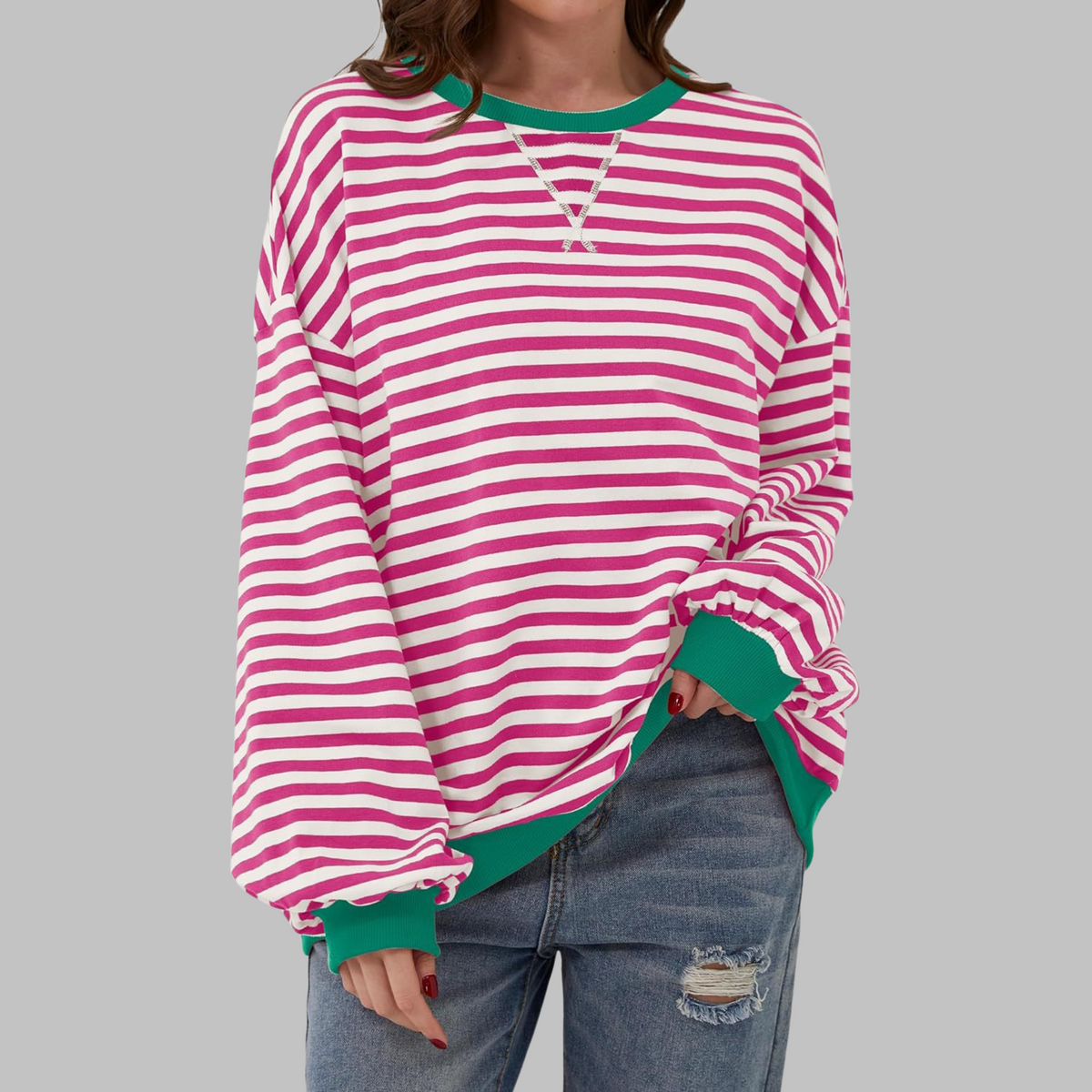 Ellen - Pull Rond à Rayures Élégant