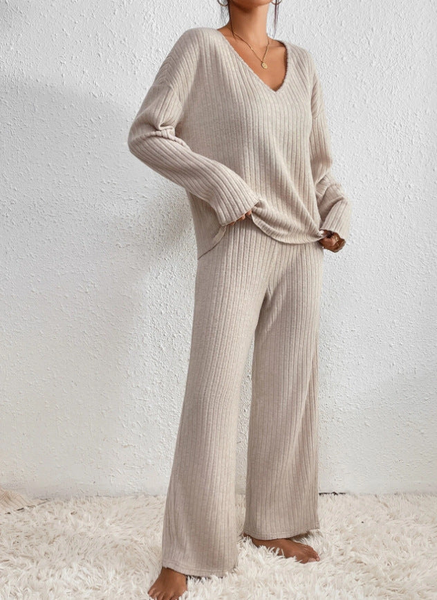 Ensemble de Loungewear Élégant avec Haut à Manches Longues et Pantalons Amples