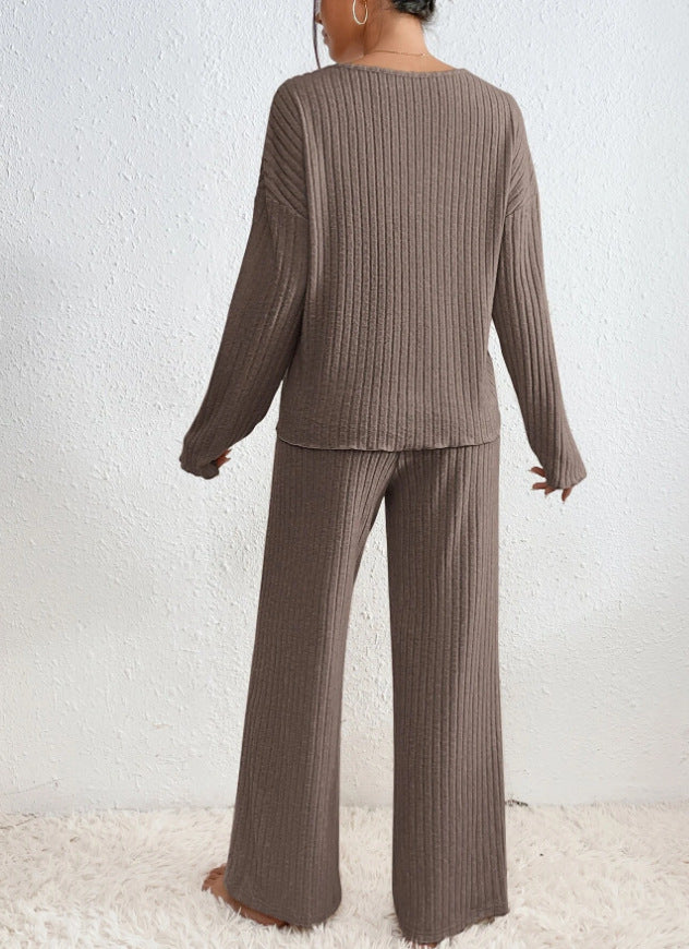 Ensemble de Loungewear Élégant avec Haut à Manches Longues et Pantalons Amples