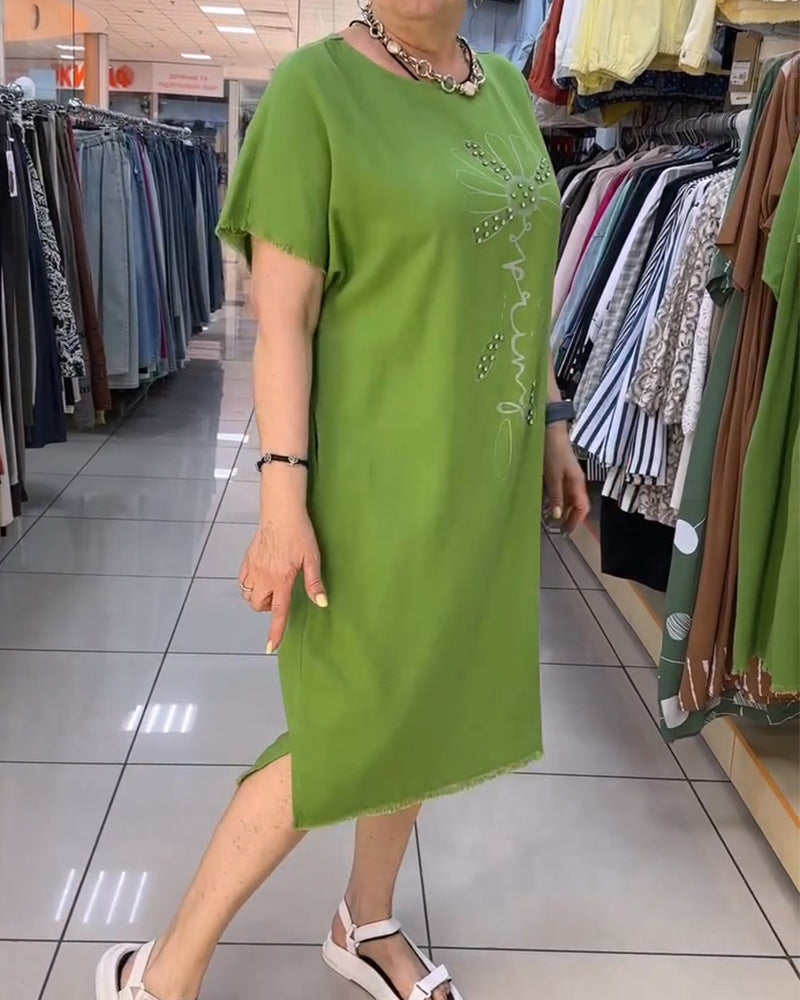 Robe Bord Brut Manche Courte Lâche Décontractée