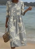 Ashley | Robe midi avec motif de plantes et de fleurs
