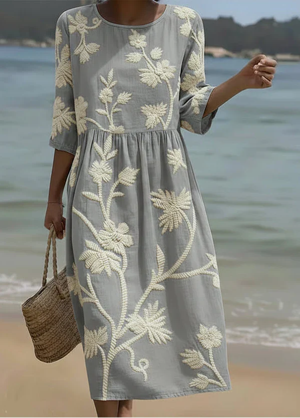 Ashley | Robe midi avec motif de plantes et de fleurs
