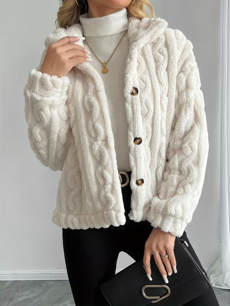 Veste teddy texturée pour femme à boutons élégants