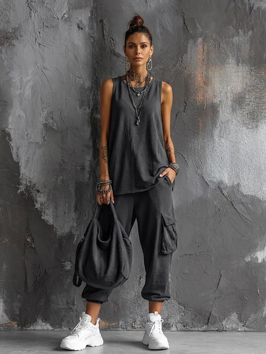 Ensemble de loisirs pour femmes : Haut de loisir gris foncé + Pantalon de jogging